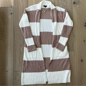 The Limited Brown  & White Long Knit Open Front Cardigan